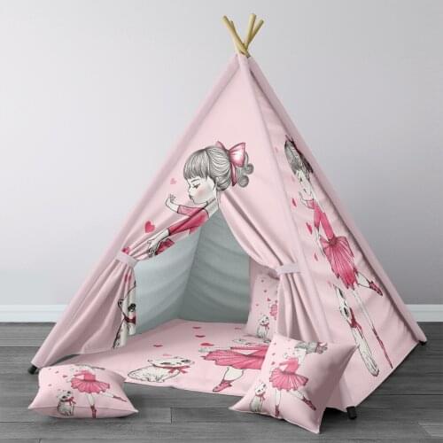 Play Tent for Kids Wigwam Portable Indoor Playground Tents Children Bedrooms Red Ballerina Girl Cat Love Model 1426