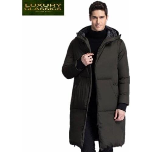 Mens Down Jacket Long Warm Thicken White Duck Down 90% Winter Jackets Coats Hooded Black Jaqueta Masculina Inverno CJ265