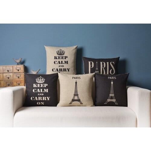 Eiffel Tower pillow cover, Retro Paris Eiffel Tower crown keep calm throw pillow cover pillowcase No Core