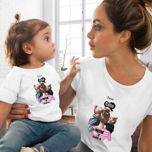 VOGUE matching outfit Print Super mom child Girls Tshirt Fashion Top Casual Girls boys Tee TShirts family clothing 3-14 yrs 90s