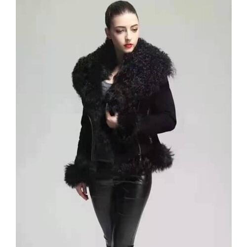 Womens Fashion Basis Slim Genuine Leather Big Real Fur Collar Clothes Ladies Leather Winter Wear Jacket Overcoat