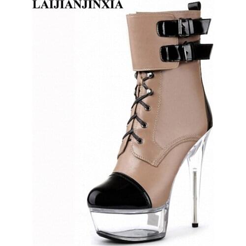 LAIJIANJINXIA 2018 Sexy Boots Women Pole Dance Shoes Night Club Dancing Shoes Platform 15cm Ultra High Heels Ankle Boots