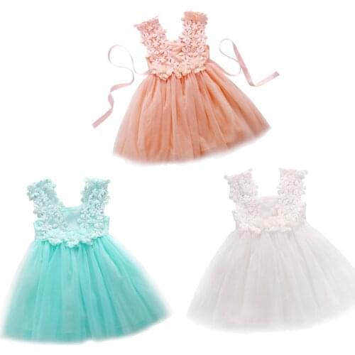 2017 Cute Girl 3 Style Voile Sleeveless Off Shoulder Floral Lace Ball Gown Knee-Length Princess Dress Sundress Outfit Party 2-7Y