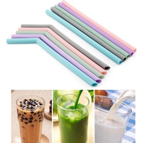 Reusable Silicone Drinking Straws Foldable Flexible Fruit Juice Straw Cleaning Brush Bar Tools Party Supplies Kitchen Accessory