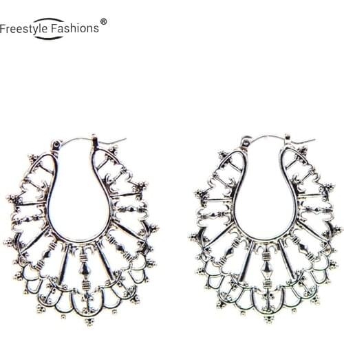 Fashion trendy Elliptical irregular pattern zinc alloy stud earrings for women