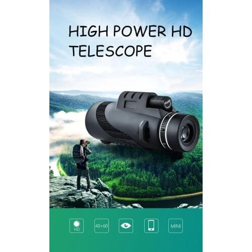 40x 60 HD Focus Monocular Telescope Zoom Optic Lens Spotting Scope Binoculars FMC Coating Lenses Day Night Vision Space BAK7 for for outdoor bird watching traveling hunting camping