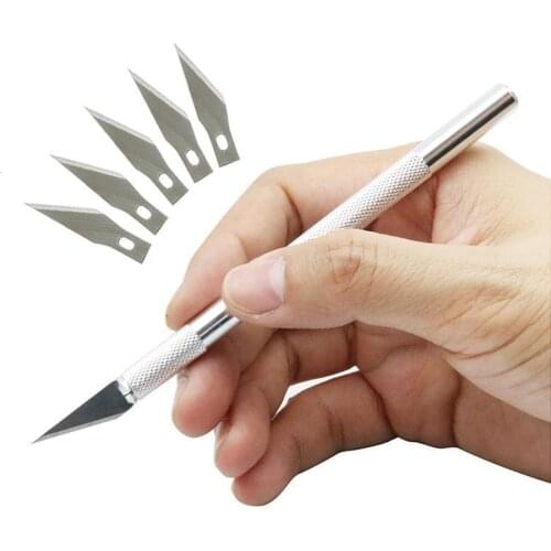 Non-Slip Metal Scalpel Knife Tools Kit Cutter Engraving PCB DIY Repair Hand Tools Craft knives + 5pcs Blades Mobile Phone