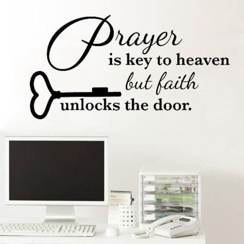 Christianity Wall Sticker Christian Room Decor Word Prayer Is Key To Heaven But Faith Unlocks The Door Decal Praying Mural Jesus