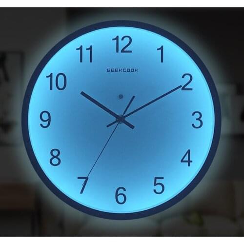 Wall clock digital model with voice control sensor LED night light lighting clock watch Simple and modern metal luminous clocks