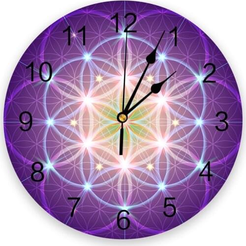 Purple Flower of Life Wall Clock Home Decor Bedroom Silent Oclock Watch Wall Digital Clock Wall Clock for Kids Rooms