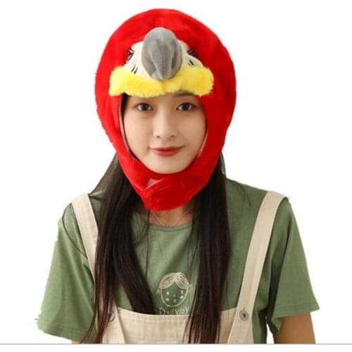 Creative parrot hood hat plush hat toy birthday stuffed bird cap gift