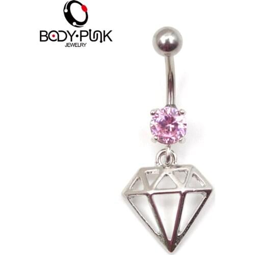 BODY PUNK Piercing Jewelry 1Pcs Pink Crystals Subulate Dangle Barbell Belly Button Navel Ring Bar Piercing Free Shipping NR 024