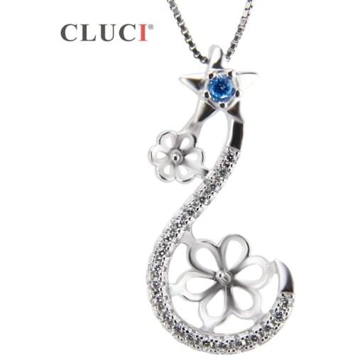 CLUCI Luxury Flower and Star Pendant made of 925 sterling silver and 21 zircons Pearl Pendant accessory for girls/women SP179SB