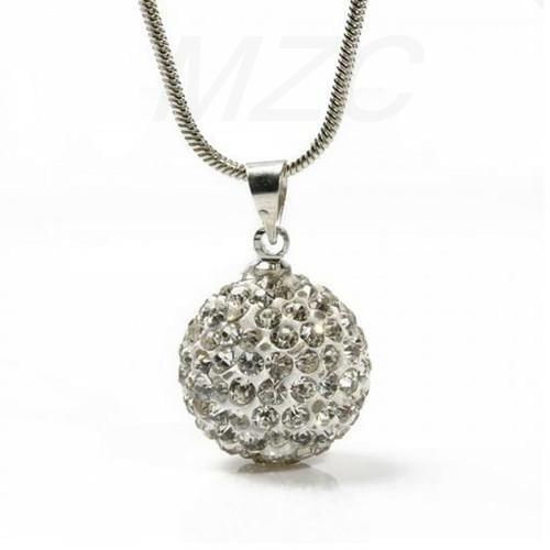 Cheapest Free Shipping 10mm White Disco Pave Ball Pendant New Silver Plate Chain crystal Necklace gt34