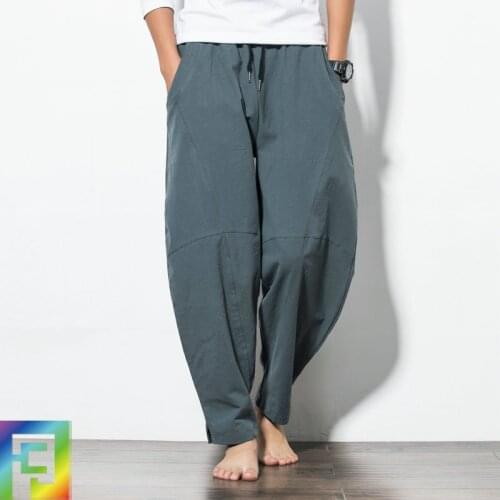 Spring Yoga Pant Men Sweatpant Linen Nepal Loose Bloomers Running Jogging Workout Casual Fitness Trouser Sportswear 5XL