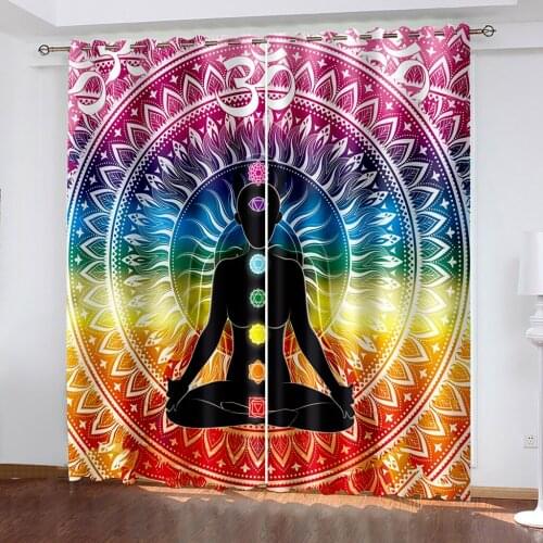 Home Decoration Grommet curtains Buddhist Living Room Bedroom Decoration Curtains Black Silk Cloth Shading Rate 90