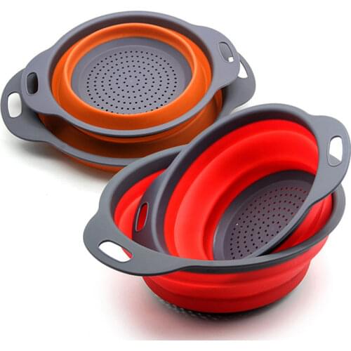 Foldable Round Drain Basket Multifunction Water Filter Basket With Handle Retractable Silicone Vegetable Fruit Washing Basket
