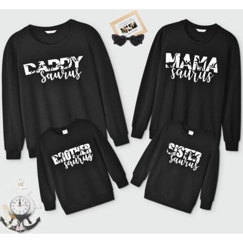 Black Daddy Mama Sister Brother Printed Hoodies Family Look Matching Outfits Clothes Long Sleeve Baby Boy Girl Sweatshirt Mom Me