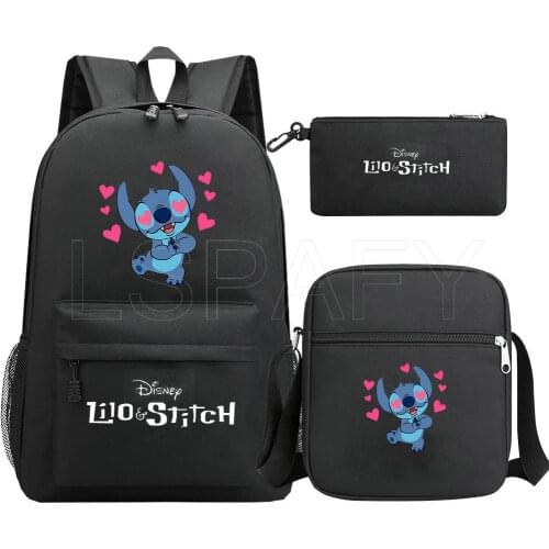 Disney Stitch 3Pcs/Set Outdoor Backpack Students Backpack Crossbody Bag Pencil Case School Bag Casual Laptop Mochilas