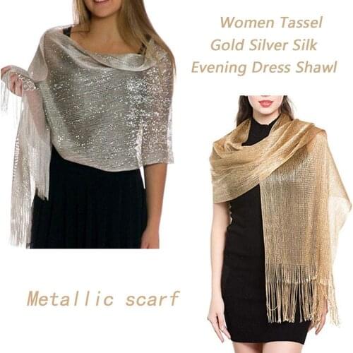 Evening Dresses Elegant Shawls Female Golden Silvery Wire Tassels Bridal Bridesmaid Party Wedding Temperament Accessories Scarf