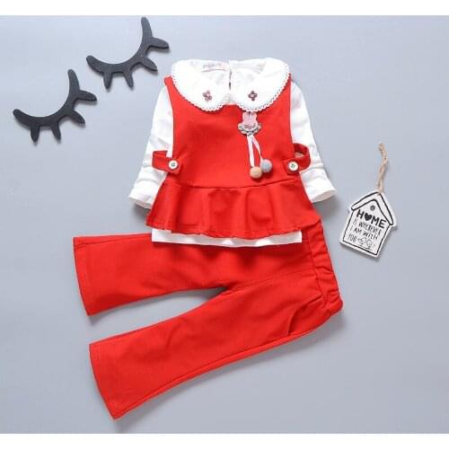 Spring Baby Children Clothing set Suit Kids Girls Flower Long Sleeve vest t-shirt Pants 3pcs/Sets Infant Toddler Cotton Clothing