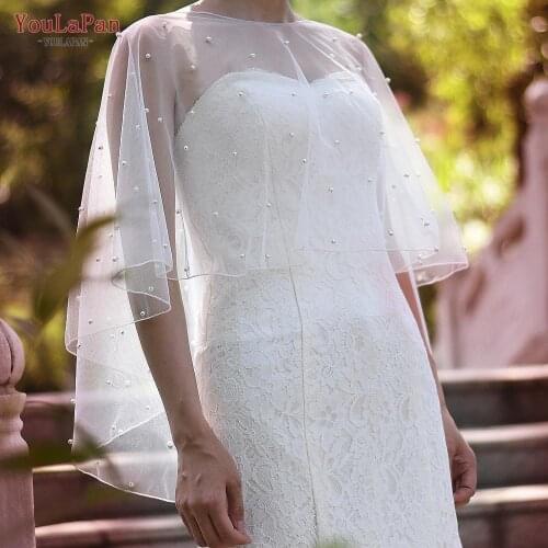 YouLaPan G27 Wedding Accessories Bolero Bridal Cloak Pearls Wedding Cape Short Women Wrap Cape Evening Wrap Shawl Custom Made