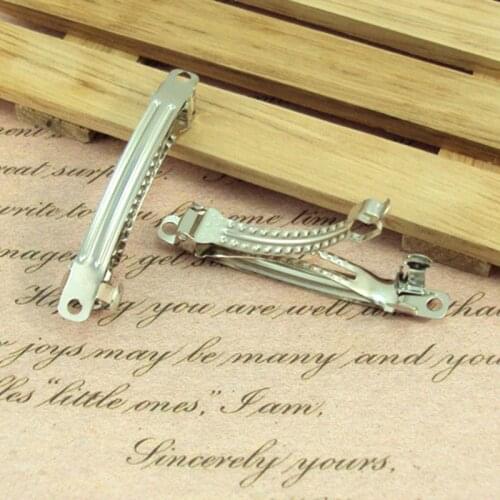 60pcs French Barrette Style Spring Hair Clips Automatic Clip Blank Width Setting Rhodium Bow Hairpin Supplies For Jewelry Making