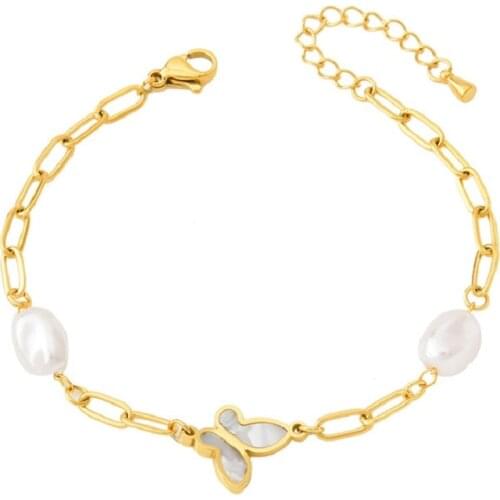 New 316L Stainless Steel Paper Clip Chain Butterfly Charm Bracelets For Women Girl Gold Color Fashion Wholesale Jewelry