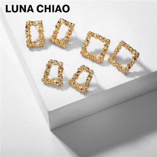 LUNA CHIAO 2020 Fall Winter New Designs Geometric Square Rectangle Metal Stud Earrings for Women
