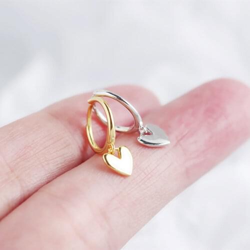 Real 925 Sterling Silver Heart Huggies Hoop Earrings For Fashion Women INS Fine 18k Gold Jewelry Cute Minimalist Accessories