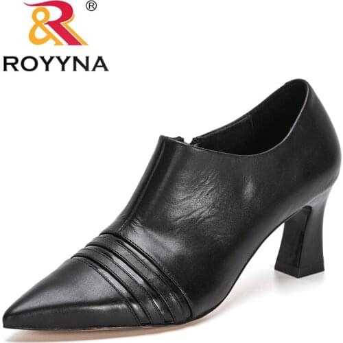 ROYYNA 2021 New Designers Classic Women Pointed Toe Pumps Genuine Leather Dress High Heels Boat Party Wedding Zapatos Mujer