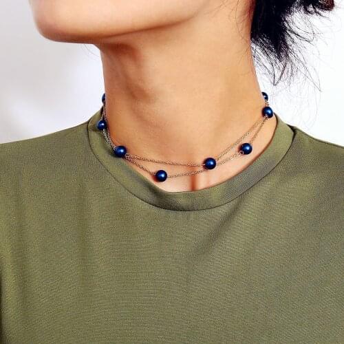 Fashion Jewelry New Arrival Simple Creative Women Necklace Multicolor Pearl Natural Stone Double Layer Adjustable Necklace