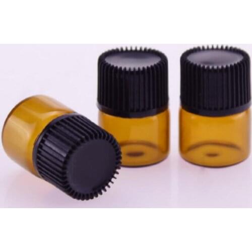 1 ml Amber Glass Vial With Black Screw Cap and Orifice Reducer - Essential Oil Aromatherapy Sample Bottles LX7313