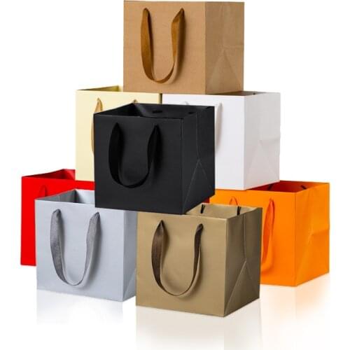 1pc White/Black/Kraft/Red Color Paper Gift Bag with Handle Square Potted Flowers Paper Box Packaging Multifunction Shopping Bags