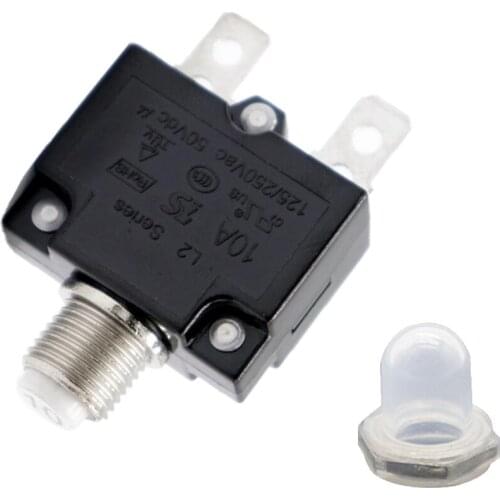 10 Amp Circuit Breaker Push-Button Reset with Quick Connect Terminals and Clear Waterproof Button Cover