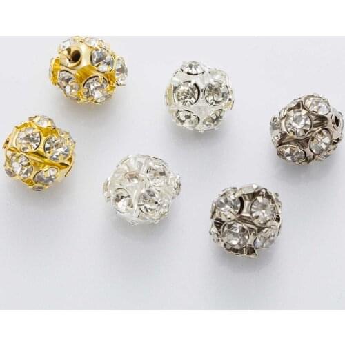 10 Piece 3 Color Filigree Rhinestone Balls Round Spacer Beads Jewelry Making Accessories Findings 6-14mm
