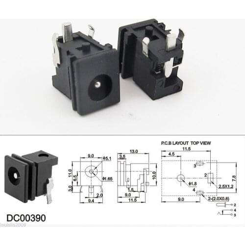 100pcs copper 4.8x1.7mm DC power female Jack Socket PCB mounting connector