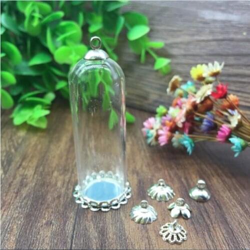 20sets/lot 50*18mm glass globe silver plated filigree DOUBLE LACE base tray cap glass vial pendant bottle dome jewelry findings