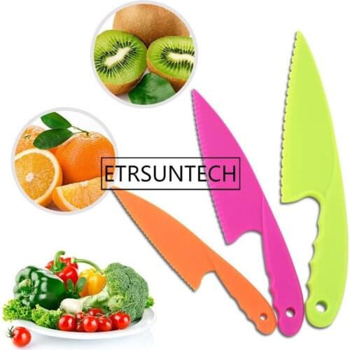 200sets 3pcs/set Cake Knife Multifunction Serrated Edge Dessert Knives Food Grade Plastic Pastry Cutter For Cake Bread