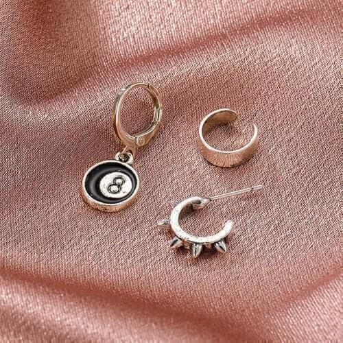 3Pcs/Set Retro Cone Shaped Earrings for Women Gothic Silver Color Hoop Earrings Buckle Ear Rings Clip Hip Hop Jewelry Gift