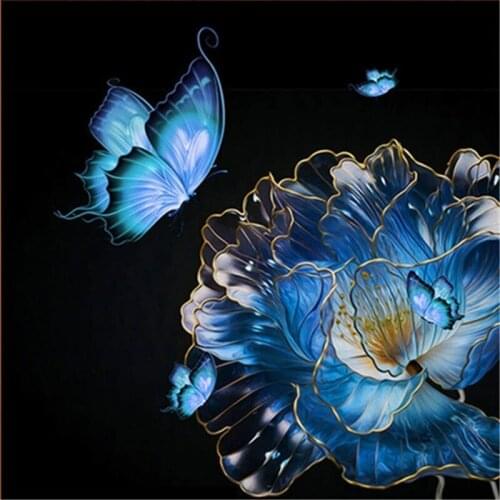 5d DIY Diamond Painting blue butterfly flower cross stitch Pattern Full square Diamond Embroidery mosaic picture home Decorative