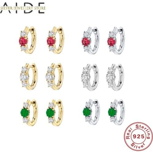 AIDE 925 Sterling Silver Hoop Earrings for Women Equisite Colorful Zircon Encircle Round Pierced Earings Fine Jewelry kolczyki