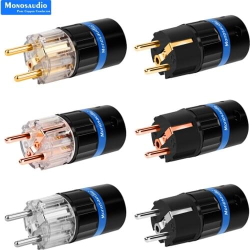 Monosaudio EU Mains AC Power Plug Schuko HiFi Audio Power Cable Connectors Pure Copper Silver Gold Rhodium Plated E104/105 1PC