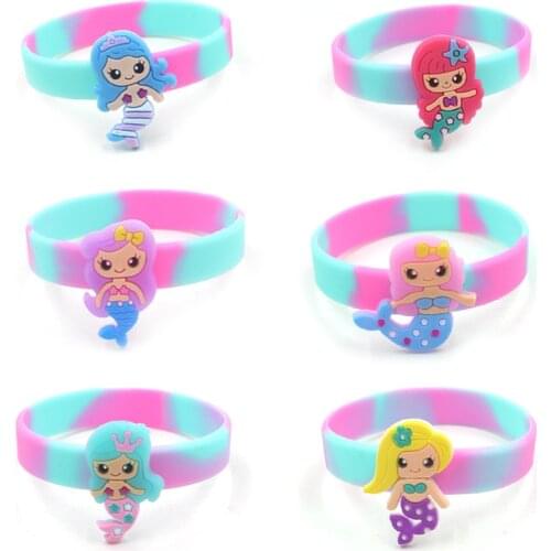 4PCS Mermaid PVC Silicon Wristband Bracelet For Girls Festival Mermaid Party Decorations Kids Favors Baby Shower Decor Supplies