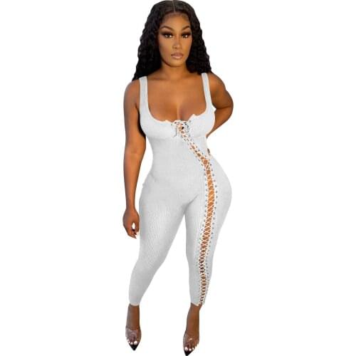 Black Jumpsuit Women White Red Army Green Cut Out Lace Up Birthday Outfits for Women Club Party One Piece Outfits Monos Mujer