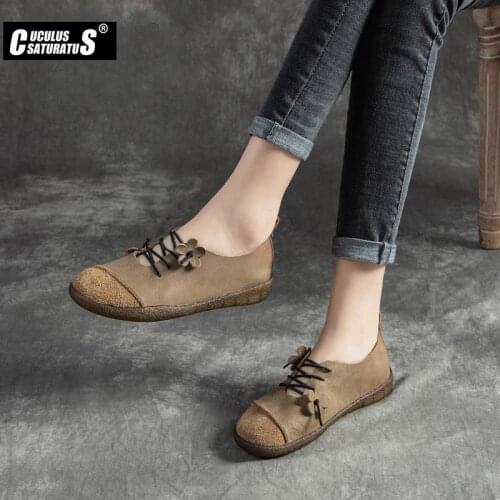Cuculus Fashion Flats Woman Shoes Genuine Leather Flats Women Wedge Loafers Womens Full-grain Cow Leather flats shoes