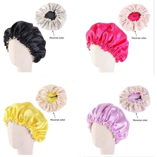 Kids Soft Reversible Satin Bonnet Double Layer Adjustable Sleep Night Cap Bonnet Hat Baby Hair Care Cap For 2-7 Years Children