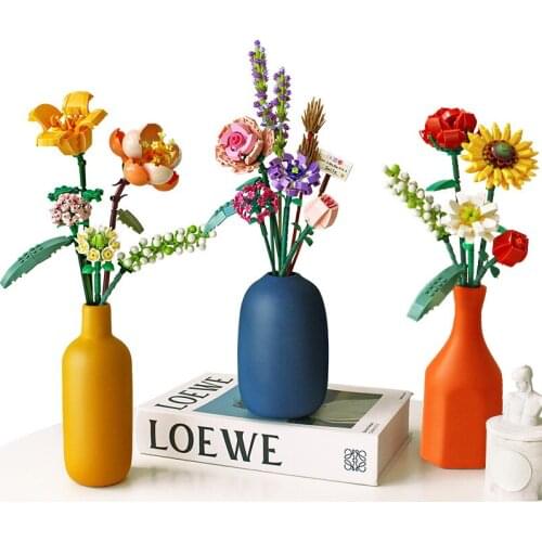 DIY Rose Lavender Flower Bouquet Ornament Building Blocks Sunflower Friends Bricks Toys for Girls Birthday Gifts Home Decoration