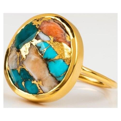 Elegant and fashionable Ring Round Cut Turquoise Jewelry Birthday Gift Princess Party Engagement Wedding Band Rings Size 5-11