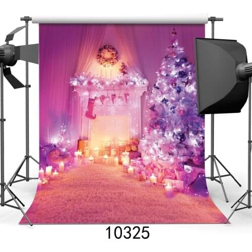 Christmas Tree Photography Backdrops Pink Fireplace Customize Backgrounds for Photo Studio Children Kids Photo Shoot Photophone